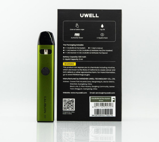 Uwell Caliburn A2 Pod Kit 520mAh Многоразовая POD система Uwell Caliburn A2 Pod Kit 520mAh Многоразовая POD система