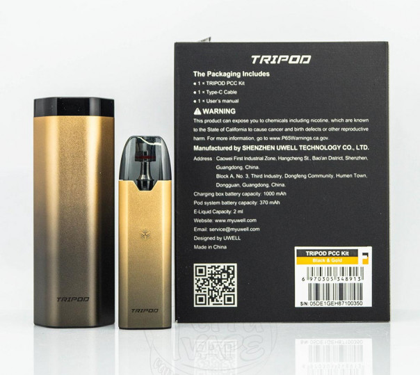 Uwell Tripod PCC Pod Kit 370mAh+1000mAh Многоразовая POD система