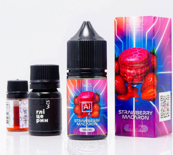 Рідина WES AI Neon Salt Strawberry Macaron 30ml 65mg зі смаком полуничного макарону (набір компонентів)