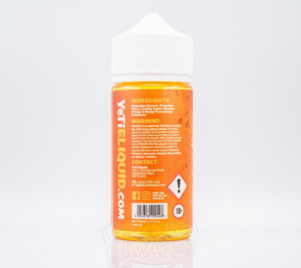 Рідина Yeti Organic Orange Mango 100ml 3mg на органічному нікотині зі смаком апельсину та манго Рідина Yeti Organic Orange Mango 100ml 3mg на органічному нікотині зі смаком апельсину та манго