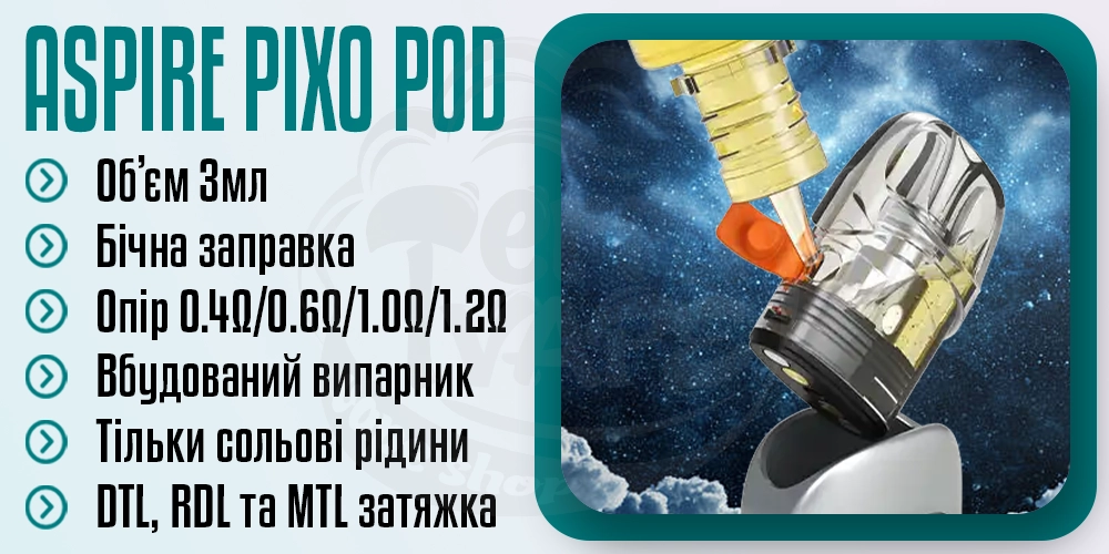 Основні параметри картриджа Aspire Pixo Pod Cartridge