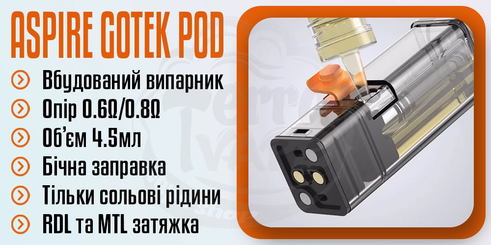 Основні параметри картриджа Aspire GoTek Pod Cartridge