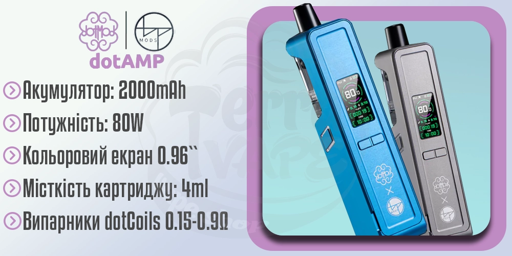 Параметри пристрою DotMod x BP Mods dotAMP AIO Kit