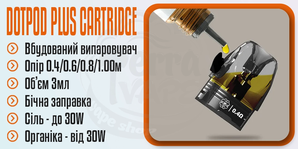 Основні параметри dotMod dotPod Plus Cartridge 3ml