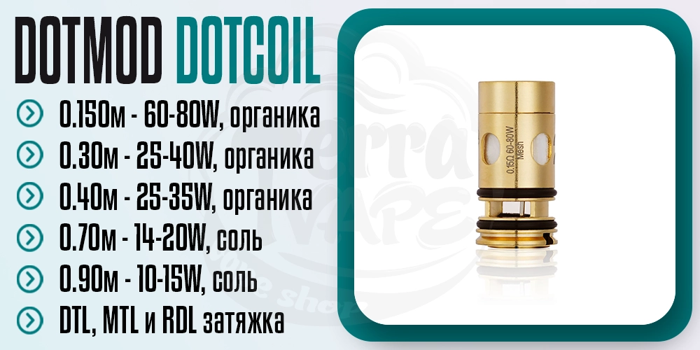 Основные параметры испарителя dotMod dotCoil