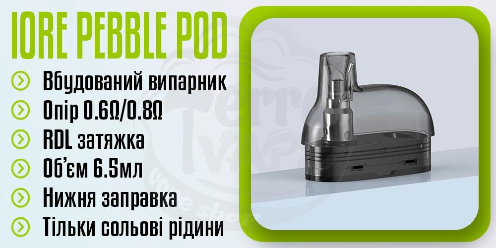 Основні параметри картриджа Eleaf Iore Pebble Pod Cartridge