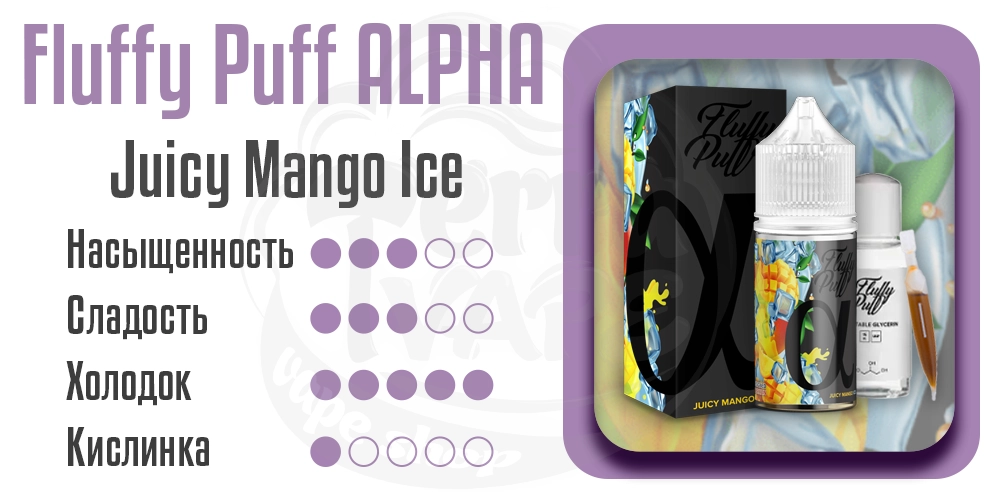 Характеристики вкуса Fluffy Puff Alpha Juicy Mango Ice