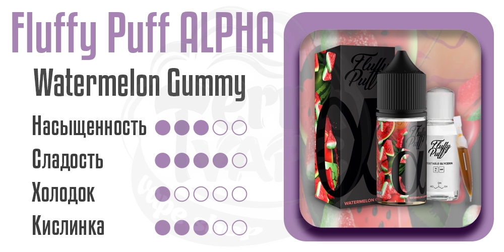 Характеристики вкуса Fluffy Puff Alpha Watermelon Gummy