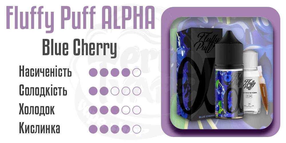Характеристики смаку Fluffy Puff Alpha Salt Blue Cherry