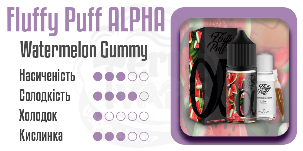 Характеристики смаку Fluffy Puff Alpha Watermelon Gummy