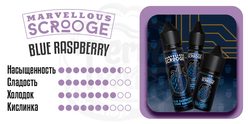 Характеристики вкуса Marvellous Scrooge Organic Blue Raspberry 60m