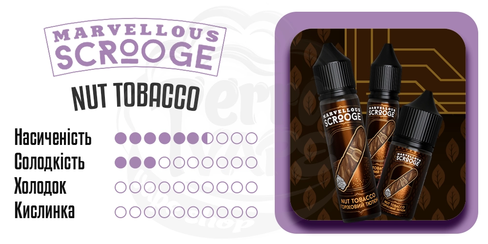 Характеристики смаку Marvellous Scrooge Organic Nut Tobacco 60ml