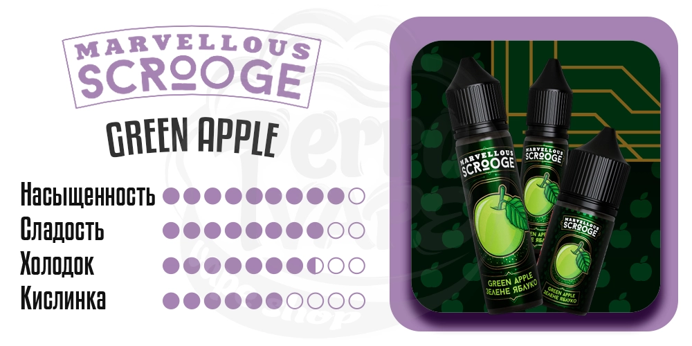 Характеристики вкуса Marvellous Scrooge Salt Green Apple