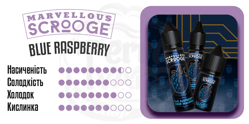Характеристики смаку Marvellous Scrooge Salt Blue Raspberry
