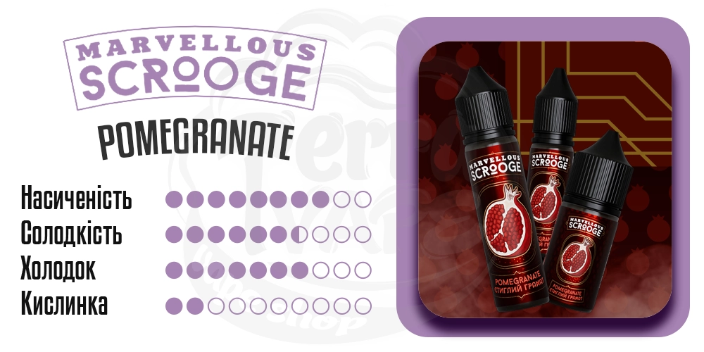 Характеристики смаку Marvellous Scrooge Salt Pomegranate