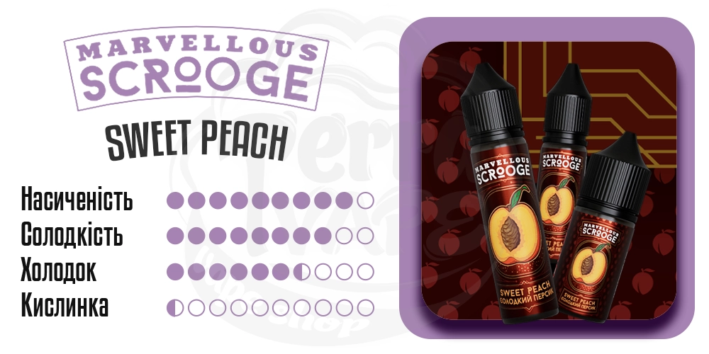 Характеристики смаку Marvellous Scrooge Salt Sweet Peach