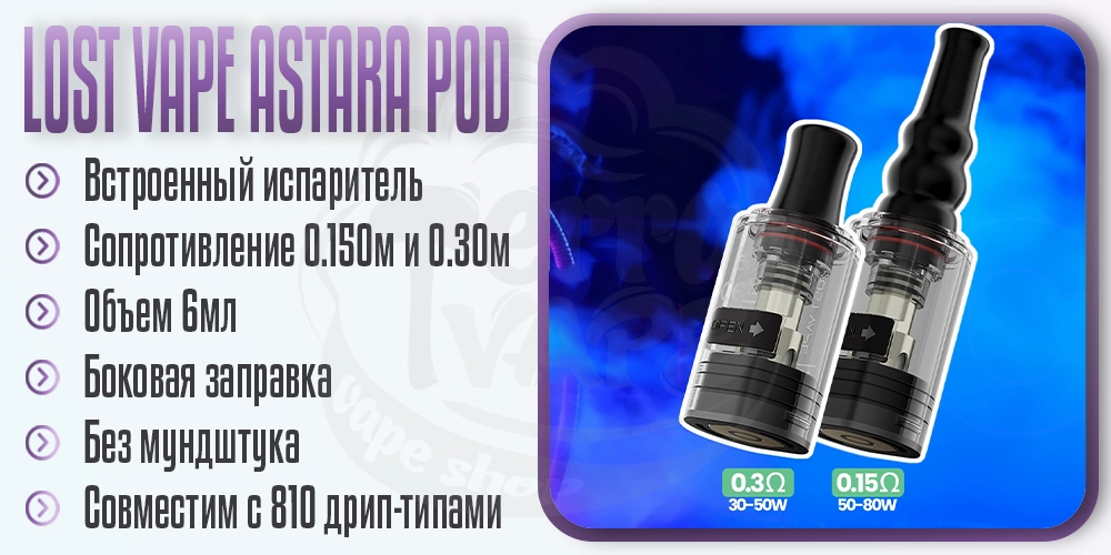 Основные параметры картриджа Lost Vape Astara Pod Cartridge