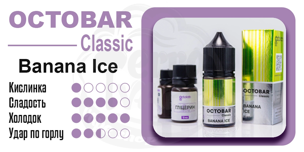 Параметры вкуса Octobar Classic Banana Ice Salt 15ml 50mg