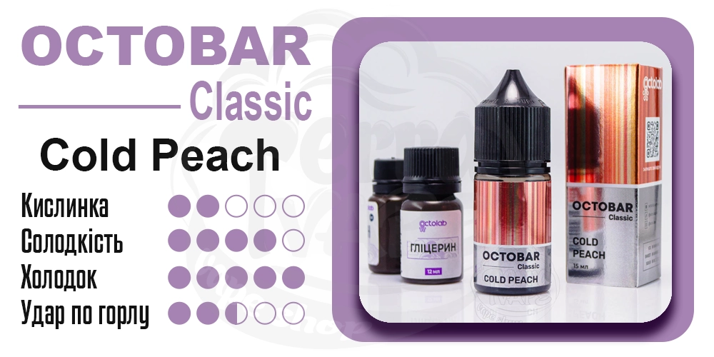 Параметри рідини Octobar Classic Cold Peach Salt 30ml 50mg