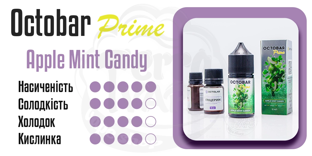 Параметри рідини Octobar Prime Salt Apple Mint Candy 30ml 50mg