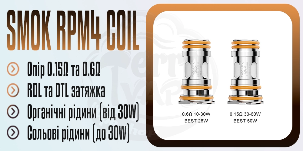 Основні параметри випаровувачів SMOK RPM4