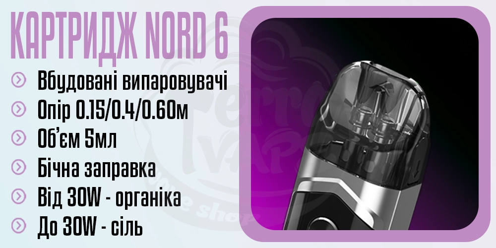 Параметри картриджа Smok Nord 6 Pod Cartridge 5ml