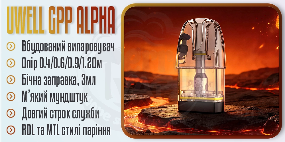 Параметри картриджів Uwell GPP Alpha