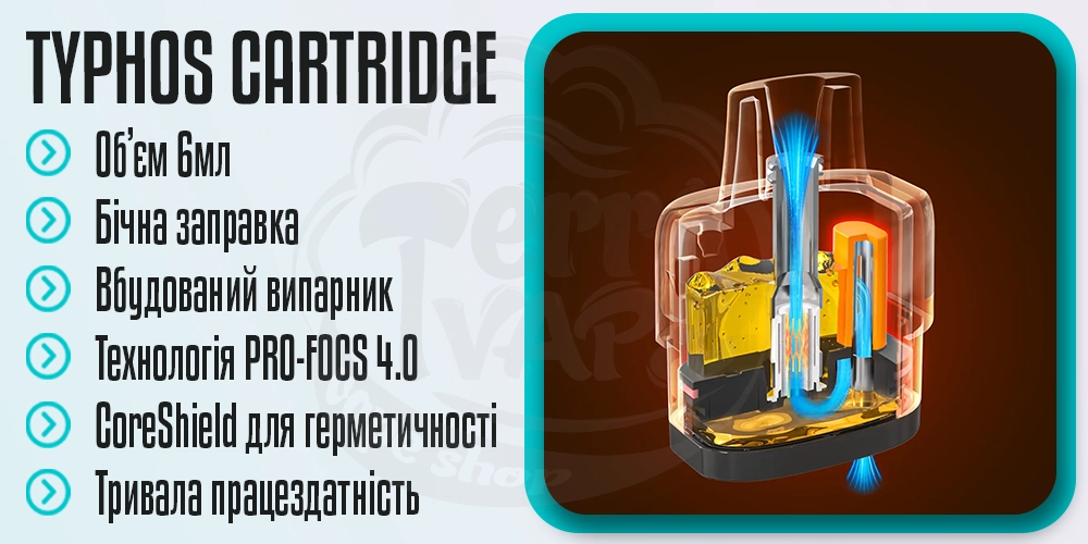 Основні параметри картриджа Uwell Typhos Pod Cartridge