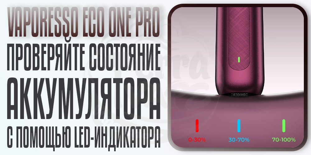 Световой индикатор для проверки зарядки аккумулятора в Vaporesso Eco One Pro Pod System
