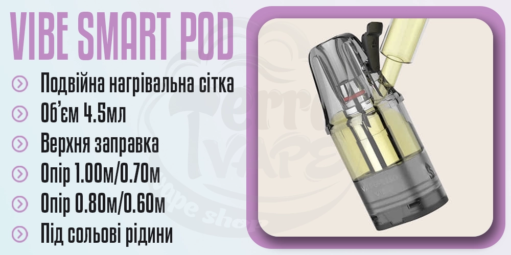 Основні параметри картриджів Vaporesso Vibe Smart