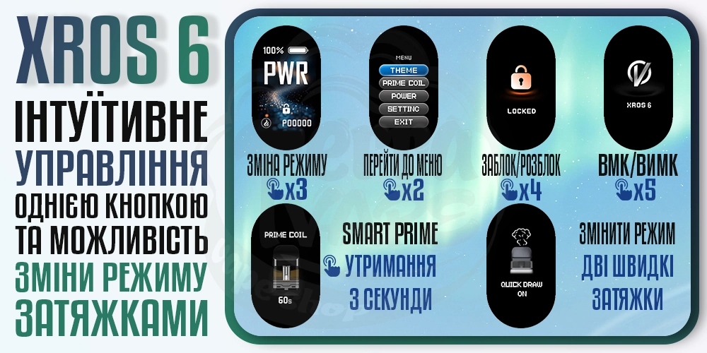 Управління кнопкою в пристрої Vaporesso XROS 6