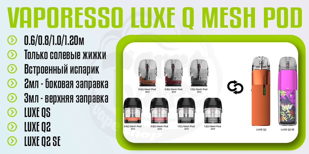Основные параметры картриджа Vaporesso Luxe Q Mesh Pod