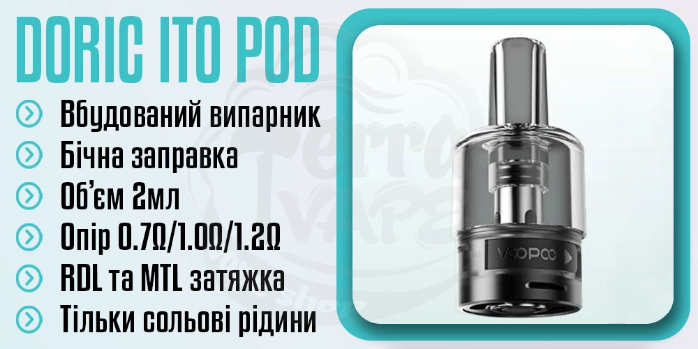 Основні параметри картриджа Voopoo ITO Pod