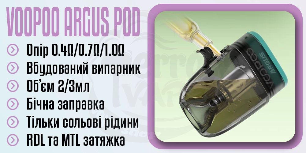 Основні параметри картриджа VooPoo Argus
