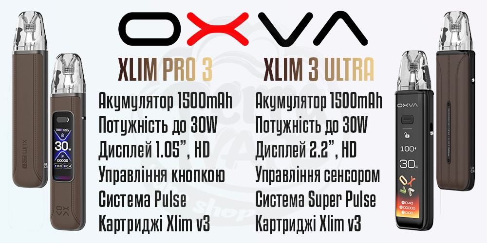 Основні параметри под-систем OXVA Xlim 3 Pro / 3 Ultra